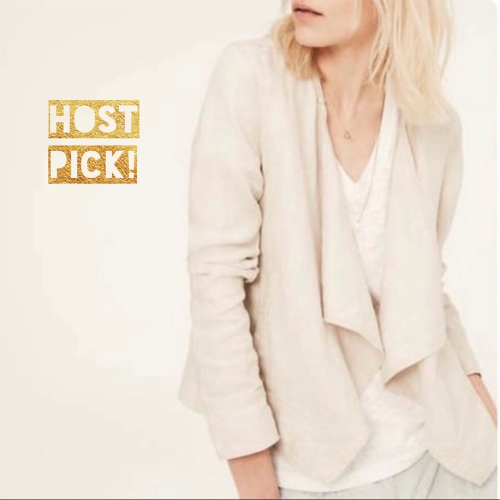 Lou & Grey 100% Linen Open Front Blazer Cream M